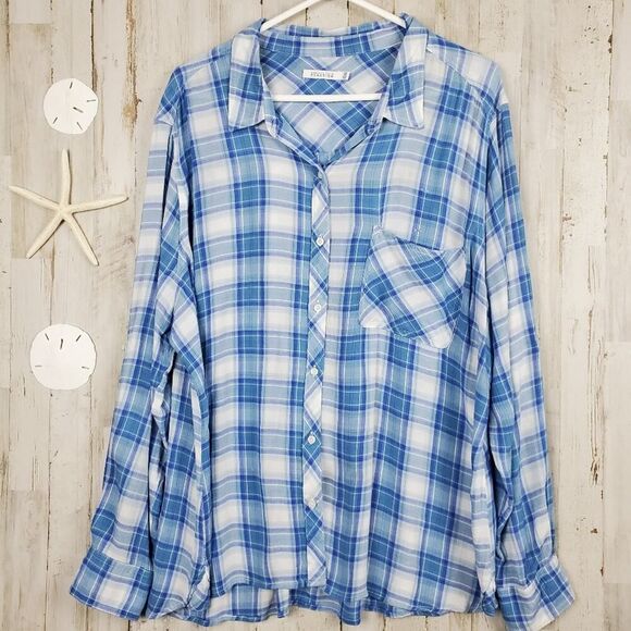 Kenneth Cole Reaction Plaid Button Down Shirt Blue & White Size 2X - Picture 1 of 11